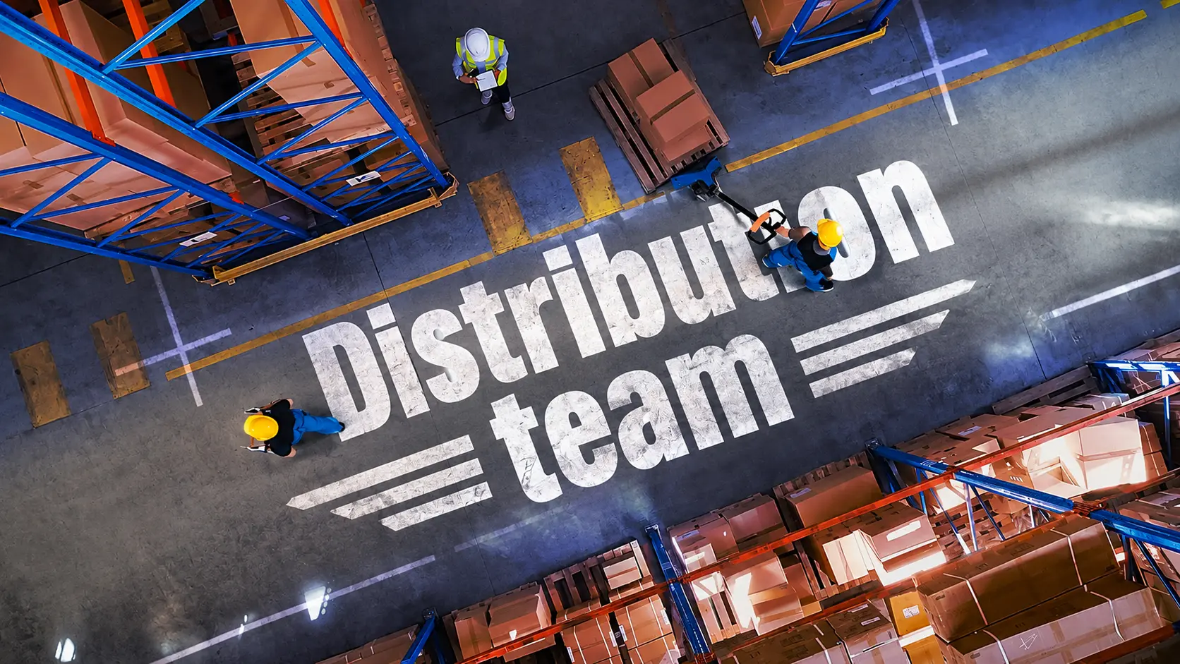 Distribution team reviewing warehouse operations